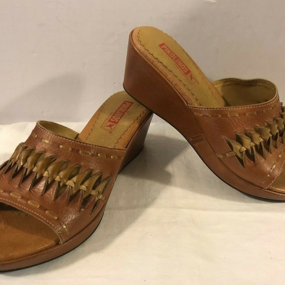 Pikolinos Brandy Brown Leather slip on slide wedge - Picture 2 of 7